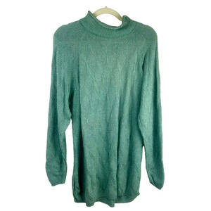 NEW Vintage Blair Sweater Women Large Green Mock Neck Geometric 90s 80s Tunic